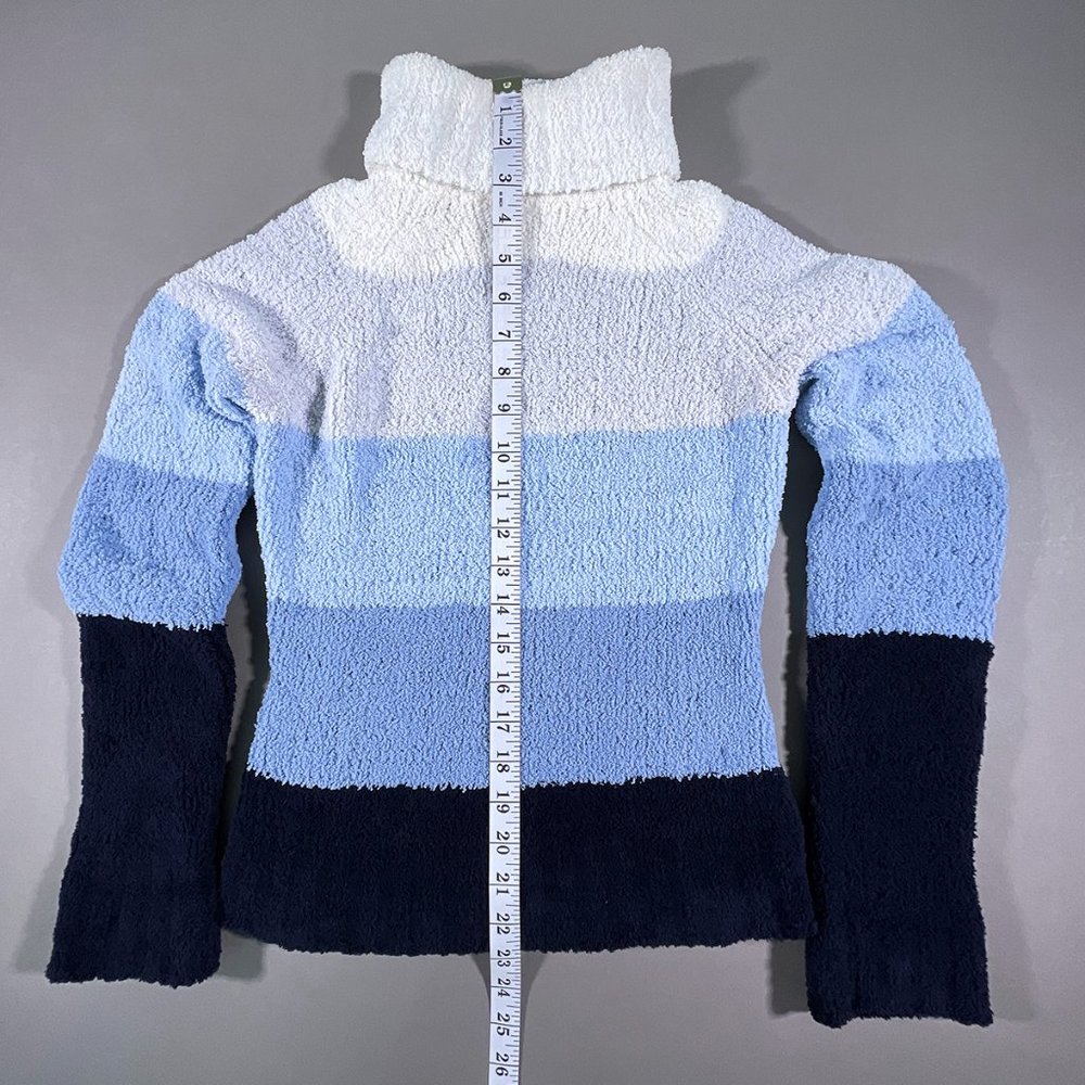 JJ Basics Turtleneck Sweater Horizontal Blue/White Stripes Size Small - Picture 2 of 10